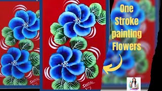 One Stroke Painting Blue flowers | Acrylic Painting tutorial | Flat Brush Painting