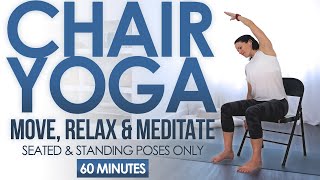 Chair Yoga for Seniors | 1 Hour Full Body Workout at Home | Standing and Seated Exercises Only