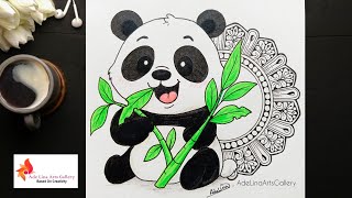 How To Draw A Cute Panda/ Baby Panda Drawing Easy/ Simple Mandala Art For Beginners 