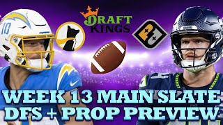 Week 13 NFL Main Slate Top Stacks + Player Props - Draftkings Strategy, Prize Picks + Underdog Props