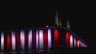 Skyway Lighting Display-President's Day Theme  from North and South Skyway Fishing Pier