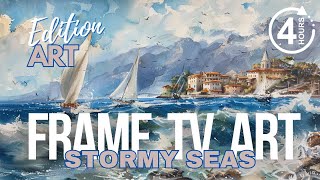 Mediterranean Storm: Watercolor Seas & Boats Paintings | Romantic Music #tvartdecor @SilentCanvases