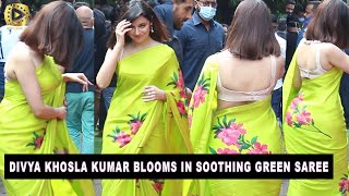 Divya Khosla Kumar Blooms In Soothing Green Saree By Flaunting Her Back Curves At KBC Set