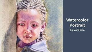 Watercolor portrait painting process - African girl