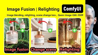 Image blending, relighting, white background image, changing scene｜Qwen-Image-edit-2509｜ComfyUI