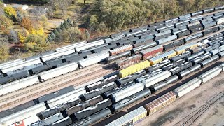 BAM! KICKING CARS ON THE CN! RAILYARD VIEWS, POWER MOVES, CN L541 AND L570. FALL DRONE VIEWS!