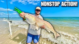 Catching Big BULL REDFISH in the Surf! (Fall Run Chaos!)