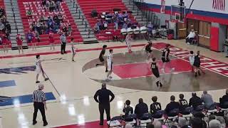 Blaise Jones #14 gets a pass, drives and hits under the basket - Elwood vs Madison Grant 12-12-2025