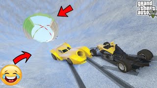 Cars Vs Cars in Frozen snow Tunnel 889.889% People cannot control their car in this gta v race !