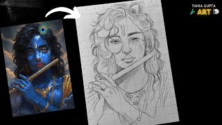 How to draw Lord Krishna Ji Step By Step Outline Tutorial for Beginners, Tania Gupta Art