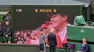 Roger Federer at Wimbledon July 4, 2023. Welcome back ceremony at Centre Court Ceremony with Kate.