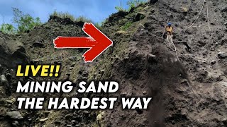 LIVE: Digging Volcanic Sand From a Cliff — Suspended by Rope!