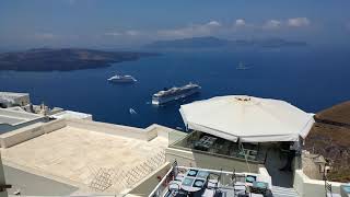 Visiting the Town of Thera, Santorini, Greece, on June 6, 2019