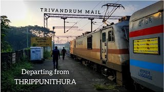 Trivandrum Mail Departing from Thirupunithura | ERODE WAP-7 #37389  Shrill honk | Indian Railways