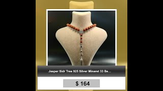 Jasper Sidr Tree 925 Silver Minaret 33 Beads Tasbih Tasbeeh Subha Misbaha Rosary Designer Luxury ...