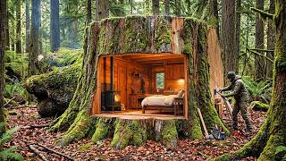 Building a house in the forest (ASMR) – This old stump hides a secret house inside