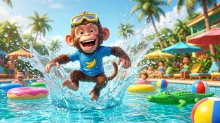 Swimming pool monkey masti| monkey and swimming pool| monkey cartoon video 