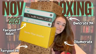 November 2025 Book Box Unboxing || 📚 Fairyloot, Illumicrate, and Owlcrate || Special edition books!