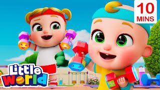 Wake Up and Work Out!🏋️ | Little World | Kids Songs | Moonbug Mornings 🌞