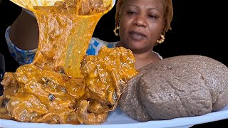 African food mukbang plantain fufu with ogbono soup 