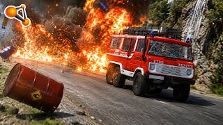 BMW X5M vs BMW M5 vs Bus vs Truck High-Speed Explosive Downhill | BeamNG.DRIVE