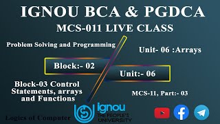 ignou MCS 11 block 2 Unit 6 (arrays) || Ignou BCA & PGDCA Online classes