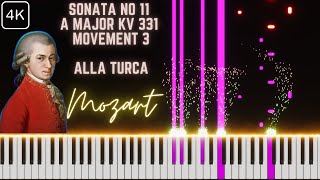 MOZART Sonata No. 11 A major (Alla Turca) KV 331 mov.3 - Piano Score Tutorial in 4K