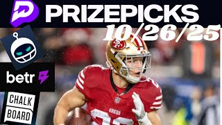 (INSANE 5-2 RUN🔥) PRIZEPICKS SUNDAY NFL BEST FREE PLAYER PROP BETS 10/26/25 #nfl