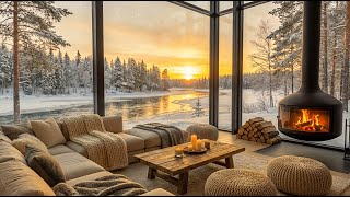 4K Snowy Riverbank with Smooth Piano Jazz for Relaxing, Studying and Working