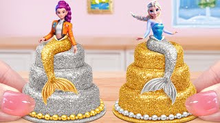 Golden Vs Silver Princess Cake💛Fancy Miniature KPOP Demon Hunters Mermaid Cake🤍Mini Cakes