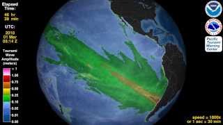 Tsunami Animation: Maule, Chile 2010 (rotating globe)