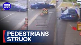 Teens pinned to wall after car skids out of control | 9 News Australia