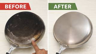 Black Burnt Crust Melts Away with This 1-Minute Trick! How to Clean Pan Bottoms