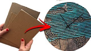 DIY cardboard clock wall decor | Wood imitation | Cardboard idea
