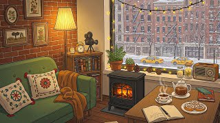 vintage jazz on a snowy 1950s morning in a cozy New York city | warm ambience to relax