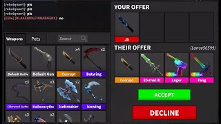 Trading JD for Corrupt, E3, C luger, and C fang! | Huge W | Roblox MM2 Trades
