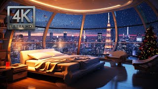 Futuristic City Christmas Ambience, Flying Cars, Falling Snow, and Spaceship Sounds