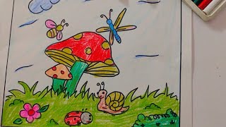 How to draw mushroom in colour|step by step||full tutorial 