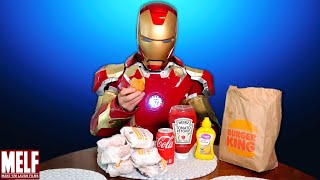 IRON MAN EATS CHEESEBURGERS!! 🍔 | Real Life Marvel Superhero Movie - MELF