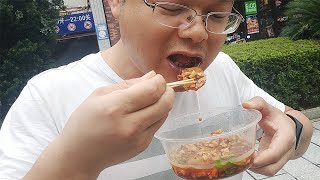Chinese street food and Shopping,Shopping and taste street food in China,eating food on the street
