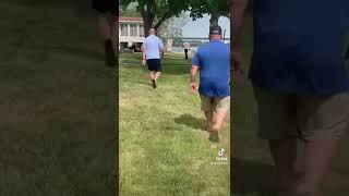 Guy On Golf Cart Stops Man Throwing Rocks Through Windows