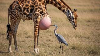 Unbelievable Friendship! Heron Interacts with Giraffe in the Wild