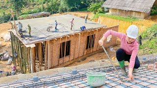 The Girl & Builder Team Worked Very Hard To Complete The House - Pour Concrete Floor And Wall