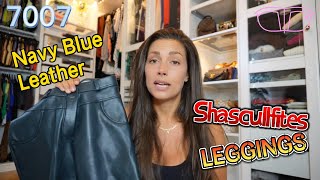 Shascullfites blue butt lift faux leather leggings stretch spandex latex leggings push up leggings