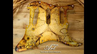 Stratocaster SSS Pickguard Old Map on 2mm Aluminum Champagne Golden Globe Metal Strat Scratch Plate