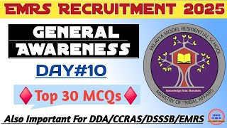 EMRS General Awareness | EMRS Recruitment 2025 | DAY-10 | JSA | Accountant | Lab Attendant | TGT PGT