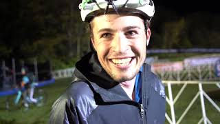 Eric Brunner sprints to the podium at the Jingle Cross C1 on Friday night in Iowa City.