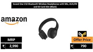 Sound One V10 Bluetooth Wireless Headphones with Mic, AUX,FM and SD Card Slot Black
