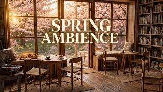 Spring Bookstore Ambience — Blossom Pages & Espresso | Soft Jazz for Reading 🌸