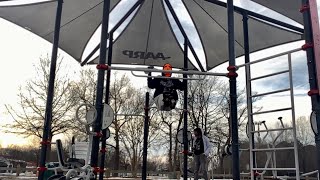 L-sit pull-ups in the snow with my ski mask on